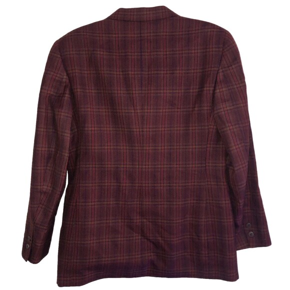 VTG Burberrys Scottish Lambswool Plaid Blazer Womens Sz 10 Burgundy 2 Button USA - Picture 4 of 15
